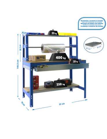 Banco trabajo 1445x910x760 SIMONWORK BT4 BOX 900 AZUL/MADERA marca SIMONRACK
