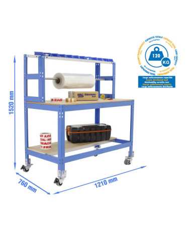 Banco trabajo 1520x1210x760 SIMONWORK MOBILE BT4 1200 AZUL/MADERA marca SIMONRACK
