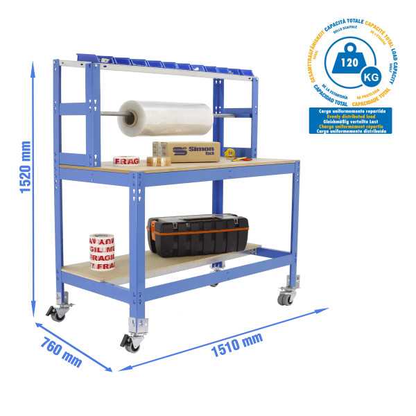 Banco trabajo 1520x1510x760 SIMONWORK MOBILE BT4 1500 AZUL/MADERA marca SIMONRACK