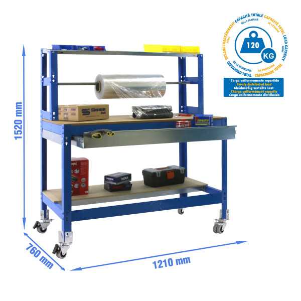 Banco trabajo 1520x1210x760 SIMONWORK MOBILE BT4 BOX 1200 AZUL/MADERA marca SIMONRACK
