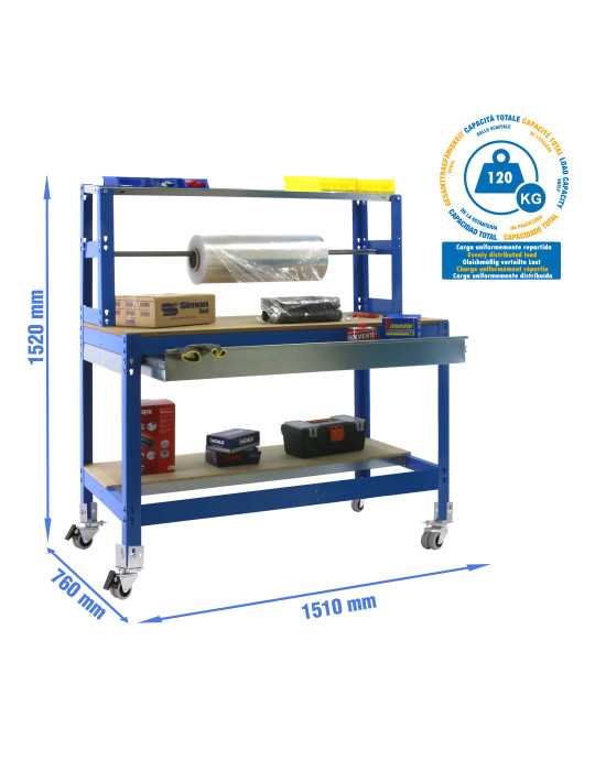 Banco trabajo 1520x1510x760 SIMONWORK MOBILE BT4 BOX 1500 AZUL/MADERA marca SIMONRACK
