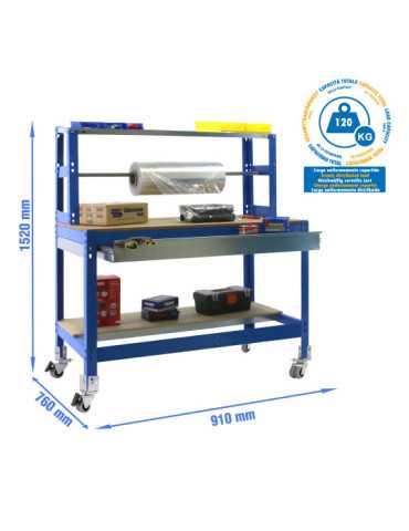 Banco trabajo 1520x910x760 SIMONWORK MOBILE BT4 BOX 900 AZUL/MADERA marca SIMONRACK
