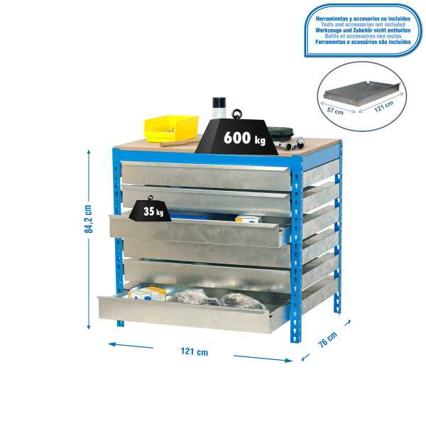 Banco trabajo 842x1210x760 SIMONWORK BT5 BOX6 1200 AZUL/MADERA marca SIMONRACK