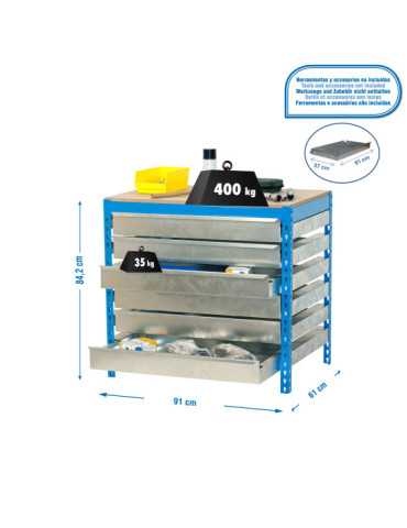 Banco trabajo 842x910x610 SIMONWORK BT5 BOX6 900 AZUL/MADERA marca SIMONRACK