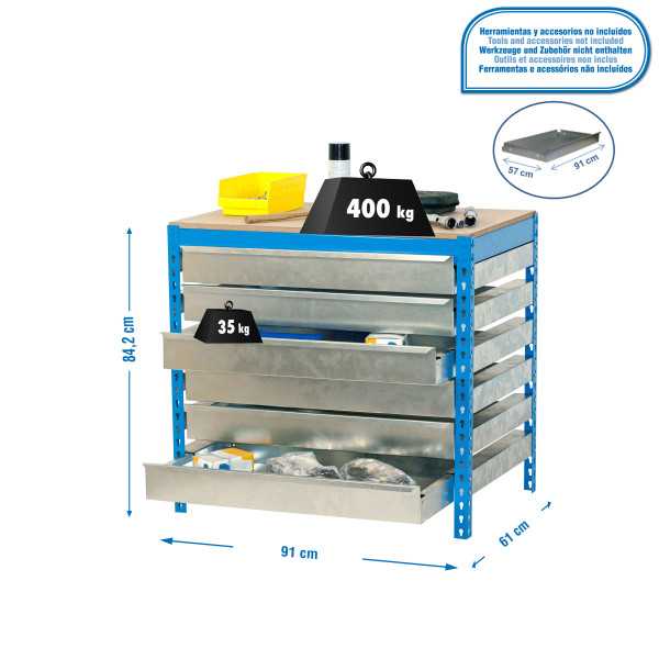 Banco trabajo 842x910x610 SIMONWORK BT5 BOX6 900 AZUL/MADERA marca SIMONRACK
