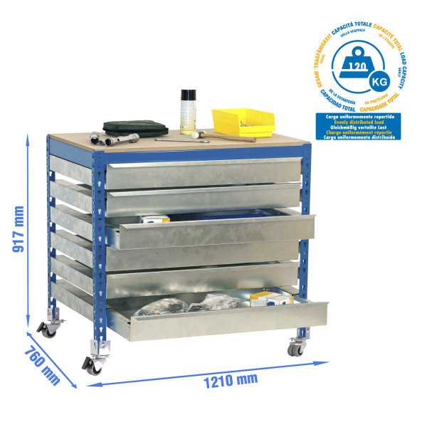 Banco trabajo 917x1210x760 SIMONWORK MOBILE BT5 BOX6 1200 AZUL/MADERA marca SIMONRACK