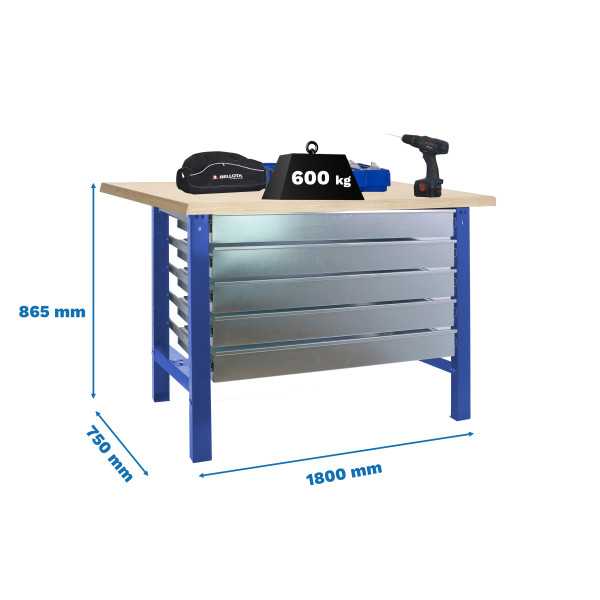 Banco trabajo 865x1800x750 SIMONWORK BT6 MDF 5BOX 1800x750 AZUL/MADERA marca SIMONRACK