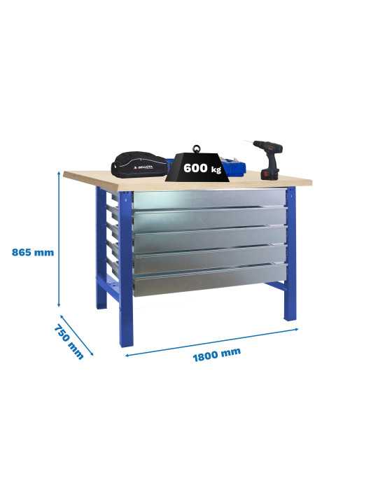 Banco trabajo 865x1800x750 SIMONWORK BT6 MDF 5BOX 1800x750 AZUL/MADERA marca SIMONRACK