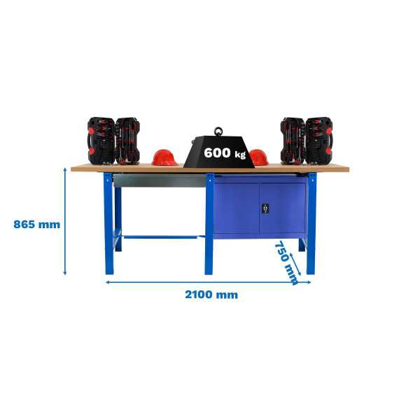 Banco trabajo 865x2100x750 SIMONWORK BT6 MDF TANDEM 1BOX 1CAB 2100 AZUL/MADER marca SIMONRACK