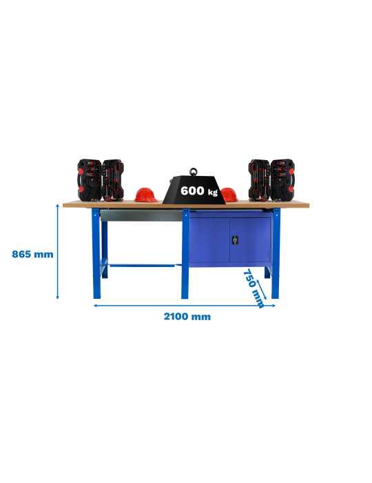 Banco trabajo 865x2100x750 SIMONWORK BT6 MDF TANDEM 1BOX 1CAB 2100 AZUL/MADER marca SIMONRACK