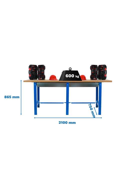 Banco trabajo 865x2100x750 SIMONWORK BT6 MDF TANDEM 2BOX 2100 AZUL/MADERA marca SIMONRACK