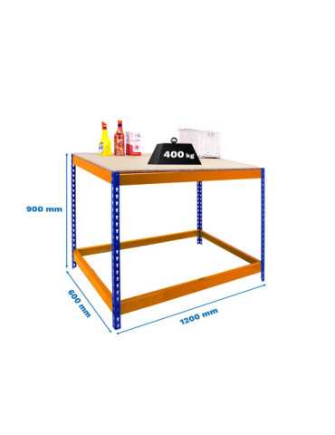 Banco trabajo 900x1200x600 SIMONWORK BASIC 1 901260-1 AZUL/NARANJA/MADERA marca SIMONRACK