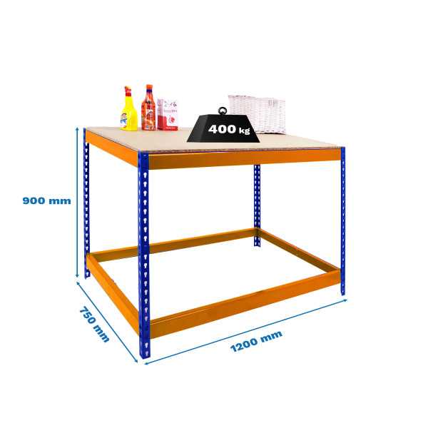 Banco trabajo 900x1200x750 SIMONWORK BASIC 1 901275-1 AZUL/NARANJA/MADERA marca SIMONRACK