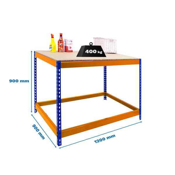 Banco trabajo 900x1200x900 SIMONWORK BASIC 1 901290-1 AZUL/NARANJA/MADERA marca SIMONRACK