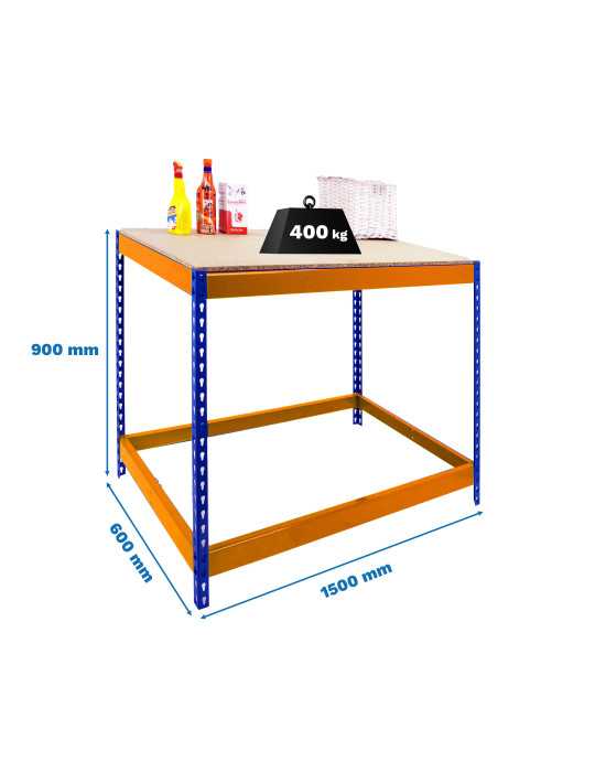 Banco trabajo 900x1500x600 SIMONWORK BASIC 1 901560-1 AZUL/NARANJA/MADERA marca SIMONRACK