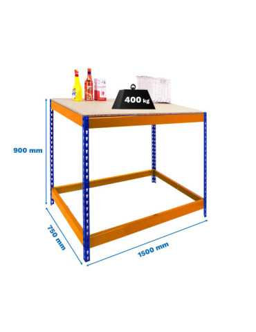 Banco trabajo 900x1500x750 SIMONWORK BASIC 1 901575-1 AZUL/NARANJA/MADERA marca SIMONRACK