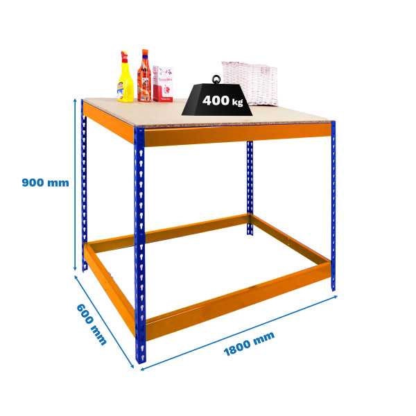 Banco trabajo 900x1800x600 SIMONWORK BASIC 1 901860-1 AZUL/NARANJA/MADERA marca SIMONRACK