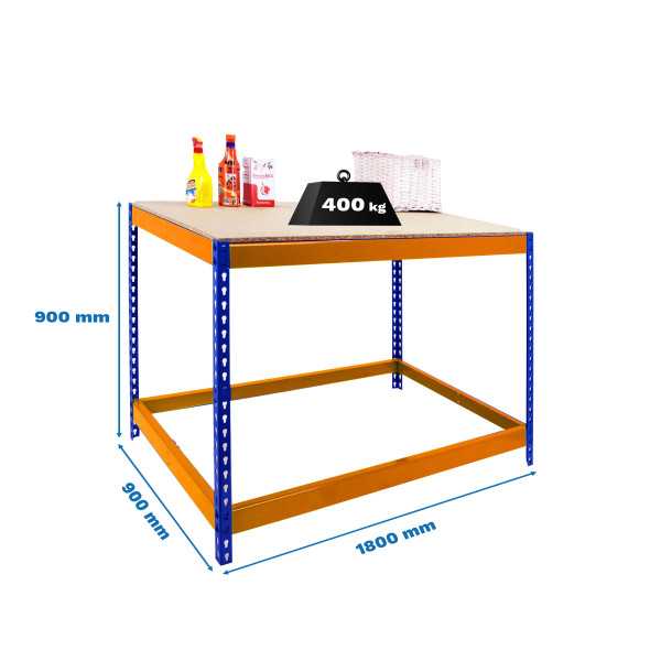 Banco trabajo 900x1800x900 SIMONWORK BASIC 1 901890-1 AZUL/NARANJA/MADERA marca SIMONRACK