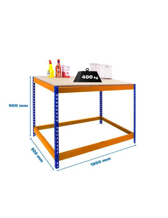 Banco trabajo 900x1800x900 SIMONWORK BASIC 1 901890-1 AZUL/NARANJA/MADERA marca SIMONRACK