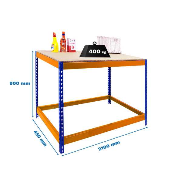Banco trabajo 900x2100x450 SIMONWORK BASIC 1 902145-1 AZUL/NARANJA/MADERA marca SIMONRACK