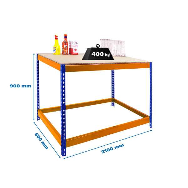 Banco trabajo 900x2100x600 SIMONWORK BASIC 1 902160-1 AZUL/NARANJA/MADERA marca SIMONRACK