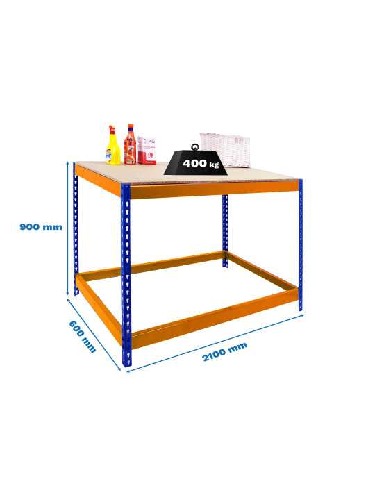 Banco trabajo 900x2100x600 SIMONWORK BASIC 1 902160-1 AZUL/NARANJA/MADERA marca SIMONRACK