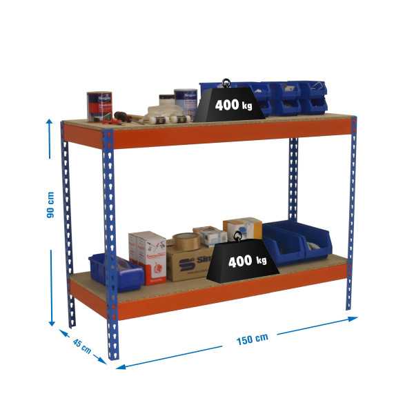 Banco trabajo 900x1500x450 SIMONWORK BASIC 2 901545-2 AZUL/NARANJA/MADERA marca SIMONRACK