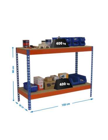Banco trabajo 900x1500x900 SIMONWORK BASIC 2 901590-2 AZUL/NARANJA/MADERA marca SIMONRACK