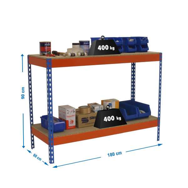 Banco trabajo 900x1800x600 SIMONWORK BASIC 2 901860-2 AZUL/NARANJA/MADERA marca SIMONRACK