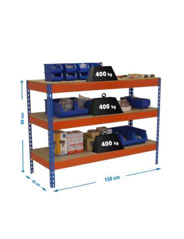 Banco trabajo 900x1500x450 SIMONWORK BASIC 3 901545-3 AZUL/NARANJA/MADERA marca SIMONRACK