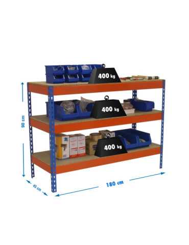 Banco trabajo 900x1800x450 SIMONWORK BASIC 3 901845-3 AZUL/NARANJA/MADERA marca SIMONRACK