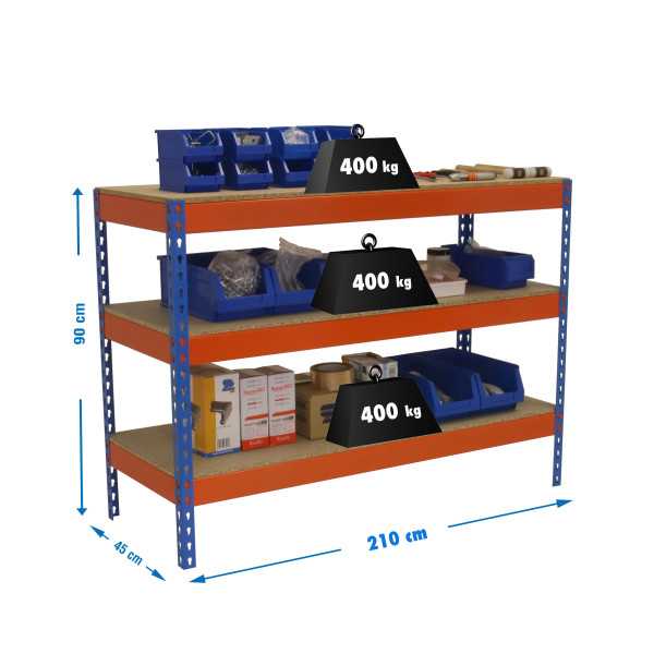 Banco trabajo 900x2100x450 SIMONWORK BASIC 3 902145-3 AZUL/NARANJA/MADERA marca SIMONRACK