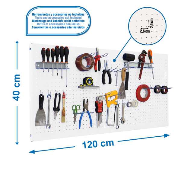 Panel perforado 400x1200x35 PANELCLICK 1200x400 BLANCO + 22 HOOK + 3 ACCE marca SIMONRACK