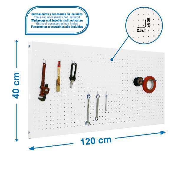 Panel perforado 400x1200x35 PANELCLICK 1200x400 BLANCO + 8 HOOK marca SIMONRACK