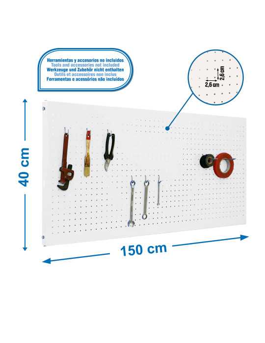 Panel perforado 400x1500x35 PANELCLICK 1500x400 BLANCO + 8 HOOK marca SIMONRACK