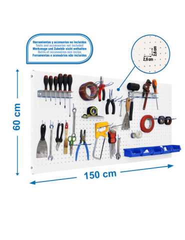 Panel perforado 600x1500x35 PANELCLICK 1500x600 BLANCO + 22 HOOK + 8 ACCE marca SIMONRACK