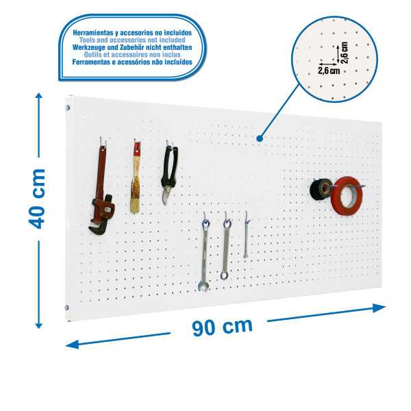 Panel perforado 400x900x35 PANELCLICK 900x400 BLANCO + 8 HOOK marca SIMONRACK