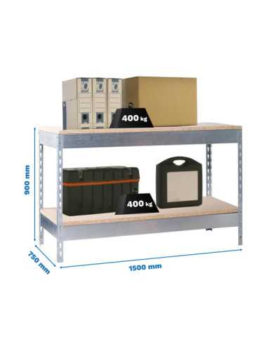 Banco trabajo 900x1500x750 SIMONWORK BASIC 2 901575-2 GALVANIZADO/MADERA marca SIMONRACK