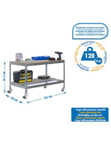 Banco trabajo 917x1510x760 SIMONWORK MOBILE BT0 1500 GALVA/MADERA marca SIMONRACK