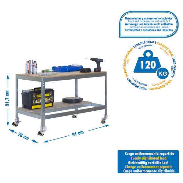 Banco trabajo 917x910x610 SIMONWORK MOBILE BT0 900 GALVA/MADERA marca SIMONRACK