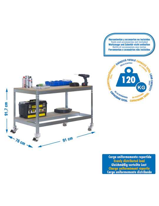 Banco trabajo 917x910x610 SIMONWORK MOBILE BT0 900 GALVA/MADERA marca SIMONRACK