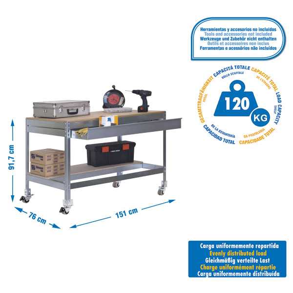 Banco trabajo 917x1510x760 SIMONWORK MOBILE BT0 BOX 1500 GALVA/MADERA marca SIMONRACK