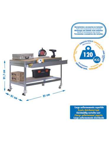 Banco trabajo 917x910x610 SIMONWORK MOBILE BT0 BOX 900 GALVA/MADERA marca SIMONRACK