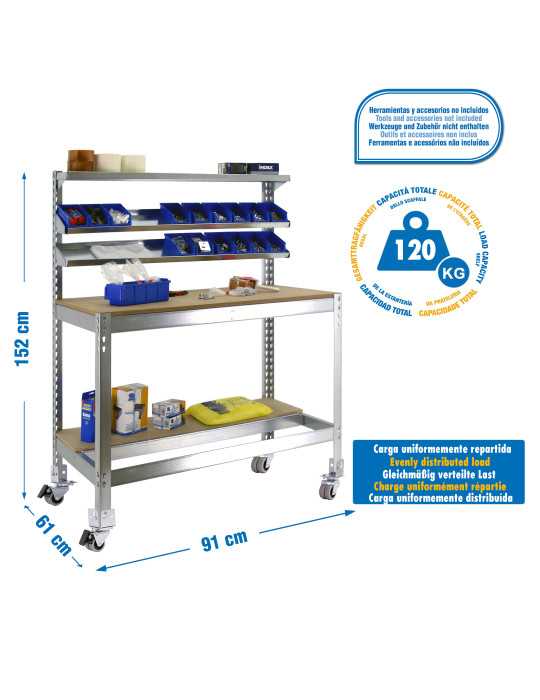 Banco trabajo 1520x910x610 SIMONWORK MOBILE BT1 900 GALVA/MADERA marca SIMONRACK