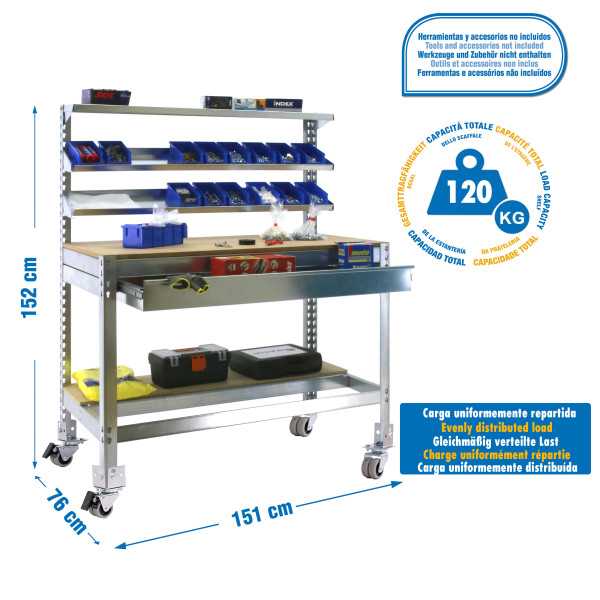 Banco trabajo 1520x1510x760 SIMONWORK MOBILE BT1 BOX 1500 GALVA/MADERA marca SIMONRACK