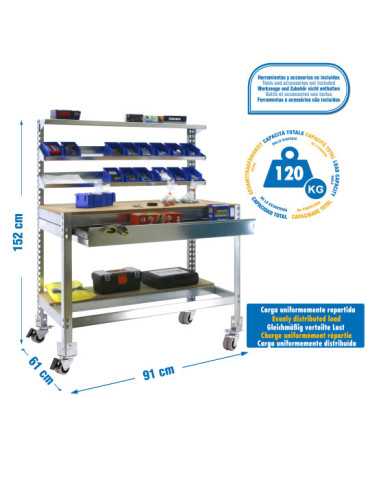 Banco trabajo 1520x910x610 SIMONWORK MOBILE BT1 BOX 900 GALVA/MADERA marca SIMONRACK