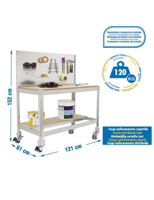 Banco trabajo 1520x1210x610 SIMONWORK MOBILE BT2 1200 GALVA/MADERA marca SIMONRACK