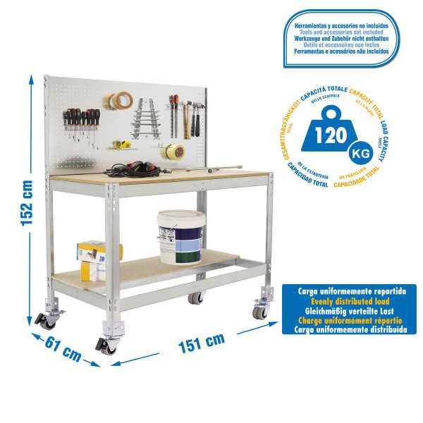 Banco trabajo 1520x1510x610 SIMONWORK MOBILE BT2 1500 GALVA/MADERA marca SIMONRACK