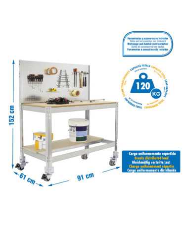 Banco trabajo 1520x910x610 SIMONWORK MOBILE BT2 900 GALVA/MADERA marca SIMONRACK
