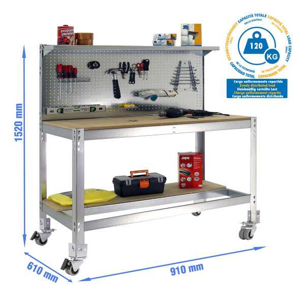Banco trabajo 1520x910x610 SIMONWORK MOBILE BT3 900 GALVA/MADERA marca SIMONRACK